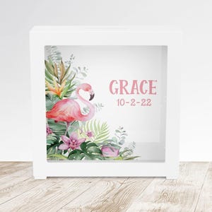 Flamingo Bank, Girls Personalized Gift, Personalized Flamingo Bank, Wood Shadow Box, Girls Birthday Gift, Baby Girl gift, Name Bank