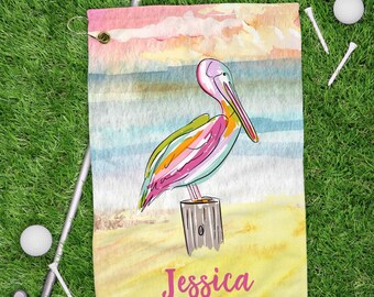 Golf Towel Personalized Golf Towel Womans Golf Towel Bird Golf Towel Pelican Golf Towel Tropical Golf Towel Mothers Day Gift Golf Gift