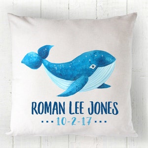 Whale Pillow Nautical Decor Beach Decor Personalized Pillow Personalized Boys Pillow Baby Pillow Personalized Baby Pillow RyElle Watercolor