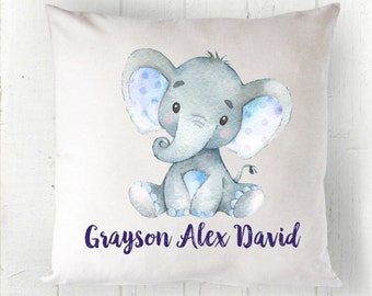 Elephant Baby Pillow, Personalized Baby Gift, Baby Boy Present, Blue Elephant, Baby Shower Gift, Elephant Name Pillow, Baby Boy Christmas