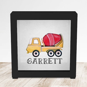 Truck Bank Boys Bank Personalized Baby Bank Cement Truck Bank Construction Bank Boys Decor Shower Gift Boys Birthday Gift Shadow Box