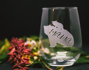 Mama Bear and Cub Stemless Wine Glass