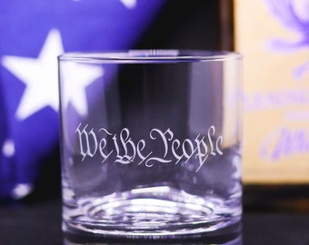 We the People Whiskey Glass: Sand-Carved Patriotic Gift