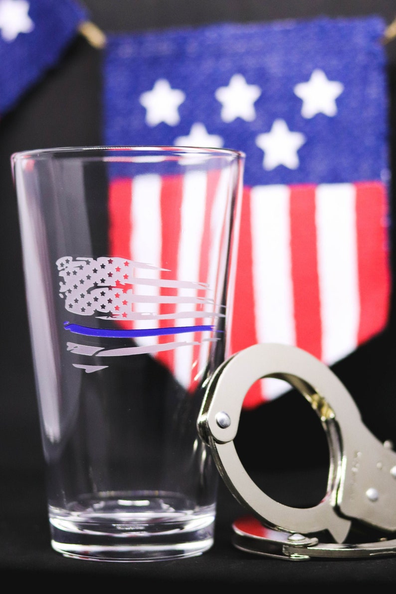 Custom Gift for Police Officer Thin Blue Line Pint Glass Etsy