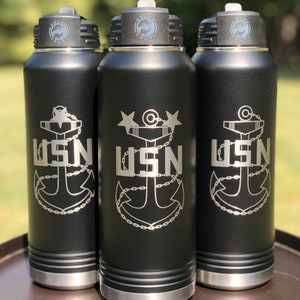 Garrafa de água Navy Chief, 32oz, MCPO, SCPO, CPO, Command Master Chief