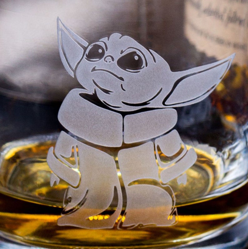Baby Yoda Glass Whiskey Glass Whiskey Lovers Bourbon Etsy