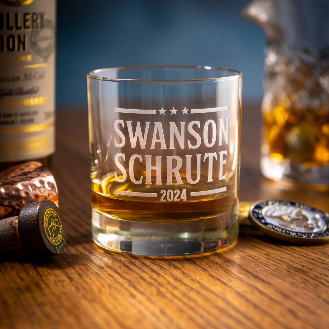 Ron Swanson & Dwight Schrute 2025 Whiskey Glass the Office Parks and
