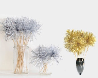 Metallic Cupcake Toppers & Drink Stirrers | Wedding | Bachelorette |festive tinsel| NYE Party Decor| Sparkly Glitter| Fireworks| Gold Silver