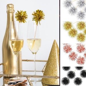 12 Sparkle Gold / Silver Tinsel Champagne / Drink Stirrers | Cake Sticks | Wedding | New Year's | festive Sparkly Glitter Firework Blush