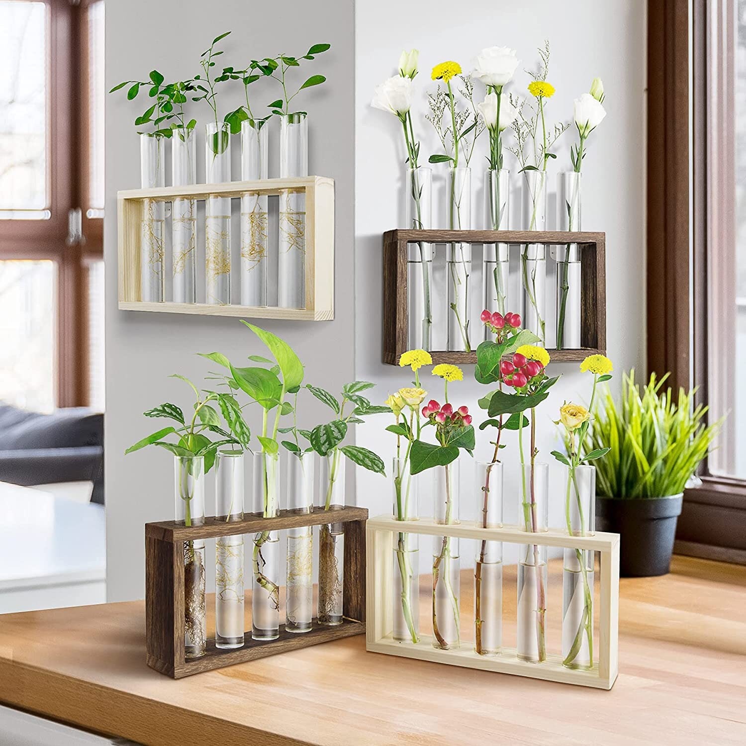 5 Vial Glass & Wood Plant Propagation Stand | Valentine's Day