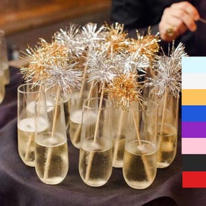 12+ Tinsel Drink Stirrers- Champagne Swizzle Sticks | Gold Black Silver Blush Pink | Wedding | Valentines | festive Sparkly Glitter Firework