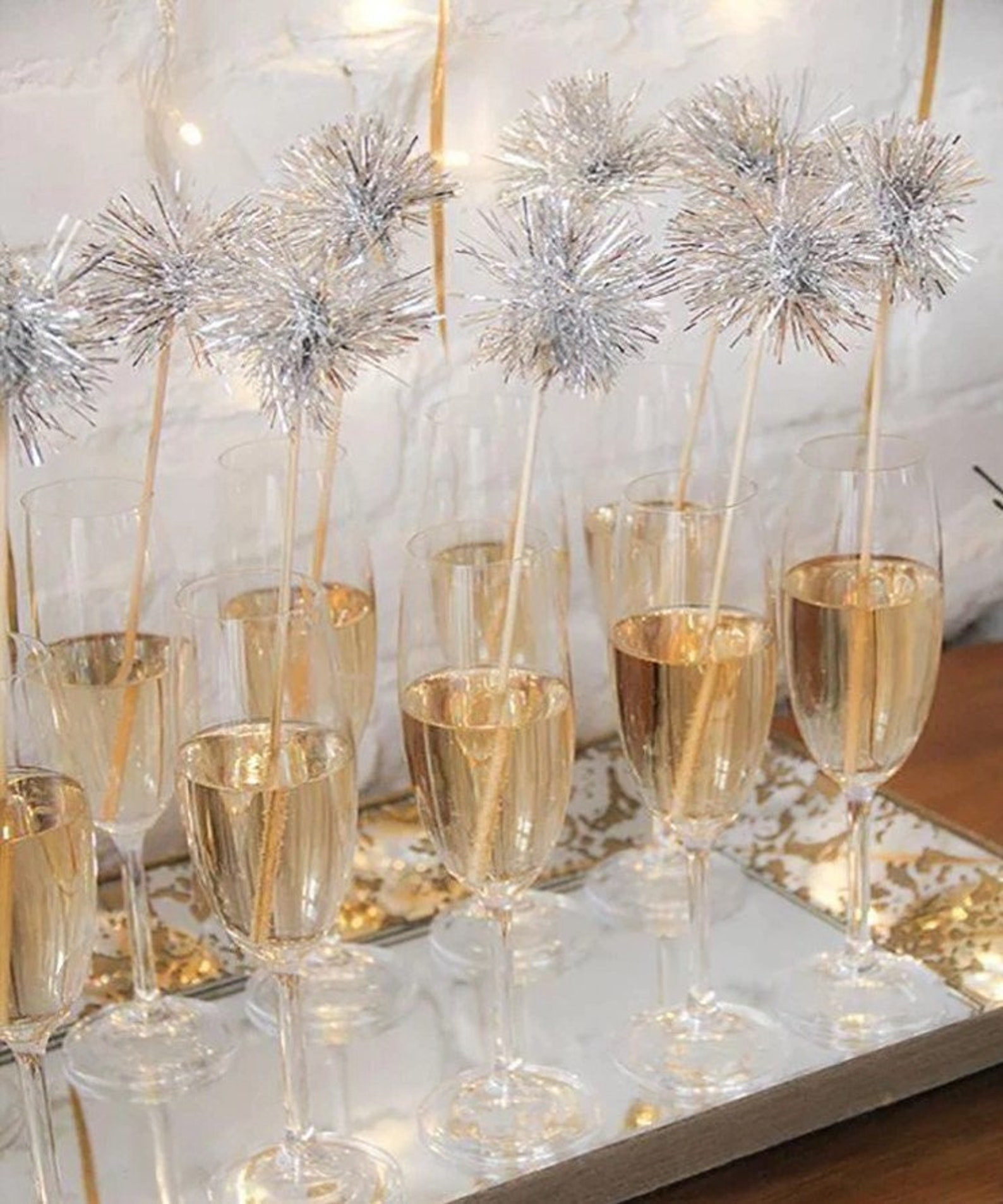 100 Tinsel Stir Sticks  Gold Silver Blush Black Sparkle Champagne  Drink Stirrers  Cupcake  Wedding  Swizzle  Sparkly Glitter Firework