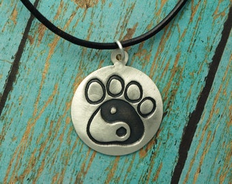 Fine Silver Yin Yang Paw Print Necklace