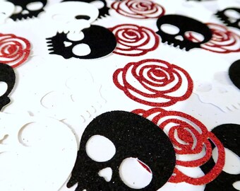 Glitter Skull & Rose Confetti - Goth Engagement Confetti, Goth Wedding Confetti, Goth Hen Party, Gothic Bachelorette, Skull Wedding Confetti
