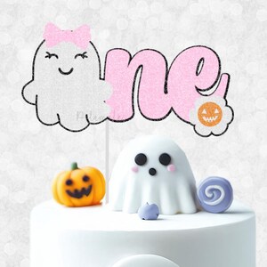 Girl Spooky ONE Birthday Cake Topper - Glitter One Cake Topper, Spooky Birthday, Halloween Birthday, Little Boo, Cute 1st Halloween Birthday