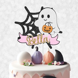 Custom Name Ghost Birthday Cake Topper - Custom Name Cake Topper, Spooky Birthday, Groovy Halloween Birthday, Halloween Birthday Decor
