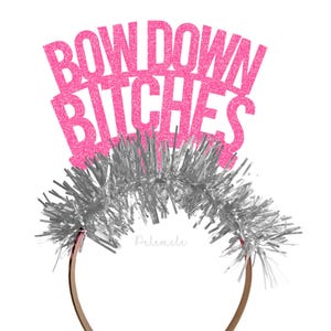 グリッターボウダウンビッチバースデーヘッドバンド - パーティーヘッドバンド、パーティークラウン、バースデークラウン、バースデーパーティー、フリンジ付きハッピーバースデーティアラ