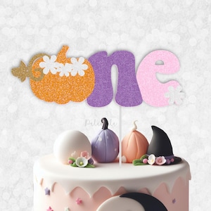 Groovy Pumpkin ONE Cake Topper - Glitter One Cake Topper, Spooky Birthday, Halloween Birthday, Little Boo, Cute 1st Halloween Birthday