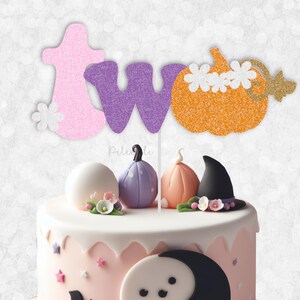 Groovy Pumpkin TWO Cake Topper - Glitter TwoCake Topper, Spooky Birthday, Halloween Birthday, Little Boo, Cute 2nd Halloween Birthday Decor