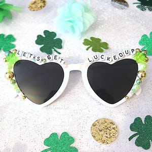 Shamrock St. Patricks Day Sunglasses - Shamrock Bachelorette Favour, Lucky Hen Party, Rhinestone Clover Glasses, Irish Bachelorette Party