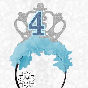 Flower Glitter Age Birthday Crown Headband - Girls Birthday Headband, Custom Age Birthday Tiara, Personalised Glitter Birthday Crown