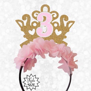 Flower Glitter Number Birthday Crown Headband - Girls Birthday Headband, Custom Age Birthday Tiara, Personalised Glitter Birthday Crown