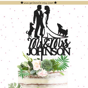 Mr & Mrs Cake Topper with Dogs - Jack Russell Wedding Cake Topper, Dog Cake Topper, Dog Themed Wedding Cake Topper, Pet Wedding Cake Topper