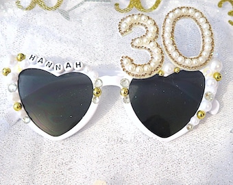 Custom Rhinestone Birthday Sunglasses - Custom Birthday, Bedazzled Pearl Sunglasses, Funny Birthday Gift, Personalised Glitter Sunglasses