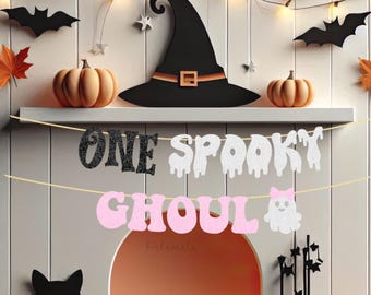 Glitter One Spooky Ghoul Birthday Banner - Cute Halloween Banner, Ghost Party Bunting, Spooky Birthday, Spooky One Theme, Ghost Birthday
