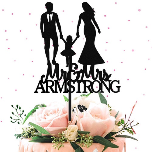 Wedding Family Cake Topper Bride and Groom With Little Girl | Etsy