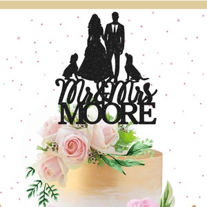 Custom Dogs Mr & Mrs Cake Topper - Dog Wedding Cake Topper, Dog Cake Topper, Dog Themed Wedding Cake Topper, Pet Wedding Cake Topper