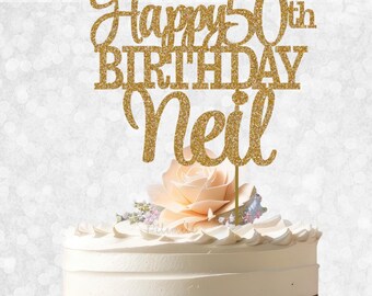 Glitter Custom 50th Cake Topper - birthday cake topper, 50 birthday cake topper, happy 50th cake topper, fifty cake decoration, 50th Party