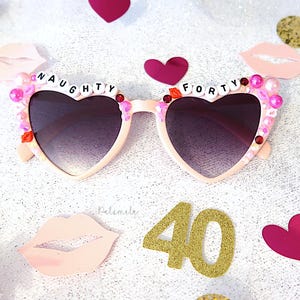 Pink Lip Naughty Forty Sunglasses - Birthday Gift, Fabulous Birthday, Rhinestone Sunglasses, Funny Birthday Gift, Sparkle Glitter Sunglasses