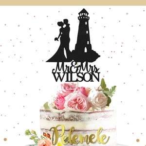 Custom Lighthouse Wedding Cake Topper - Ocean Wedding Cake Topper, Seaside Cake Topper, Ocean Themed Wedding Cake Topper, Sailor Wedding