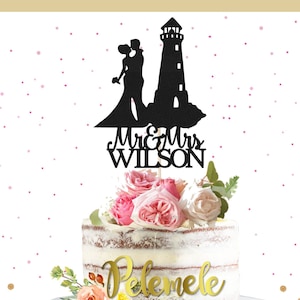 Custom Lighthouse Wedding Cake Topper - Ocean Wedding Cake Topper, Seaside Cake Topper, Ocean Themed Wedding Cake Topper, Sailor Wedding