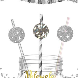 Glitter Disco Ball Paper Straws - Disco Straws, Hen Do Straws, Disco Birthday Straws, Cosmic Disco Cowgirl Straws, Last Disco Hen Party