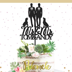 Same Sex Wedding Cake Topper - Gay Dog Wedding Cake Topper, Mr & Mr Cake Topper, Gay Cake Topper, Two Men Wedding, Gay Wedding Decor