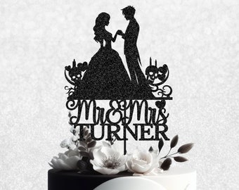 Elegant Gothic Wedding Cake Topper - Wedding silhouette cake topper, gothic wedding cake topper, alternative wedding, Halloween wedding