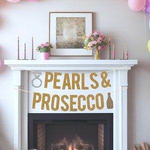 Glitter Pearls & Prosecco Banner - Prosecco Hen Party Banner, Bachelorette Party Banner, Cocktail Bride, Engagement Banner, Pearl Bach