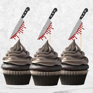 Killer Knife Cupcake Toppers - Horror Cupcake Toppers, Halloween Cupcake Toppers, Have a Killer Birthday Cupcake Toppers, Horror Birthday