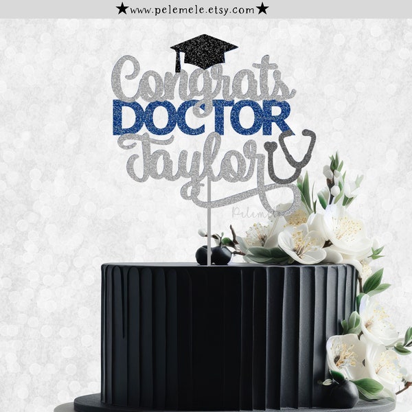 Custom Doctor Graduation Cake Topper - Doctor Name Cake Topper, Graduation Party Decor, Medical Grad Cake Topper, Personalized Grad Sign