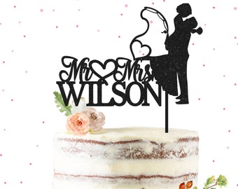 Mr & Mrs Fishing Wedding Cake Topper - Fishing Wedding Cake Topper, Fishing Rod Cake Topper, Fishing Couple Cake Topper, Custom Wedding