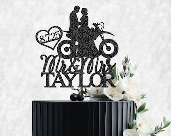 Personalized Mr & Mrs Cake Topper - Motocross Wedding Cake Topper, Dirtbike Cake Topper, Dirt Bike Wedding Cake Topper, Motorbike Wedding