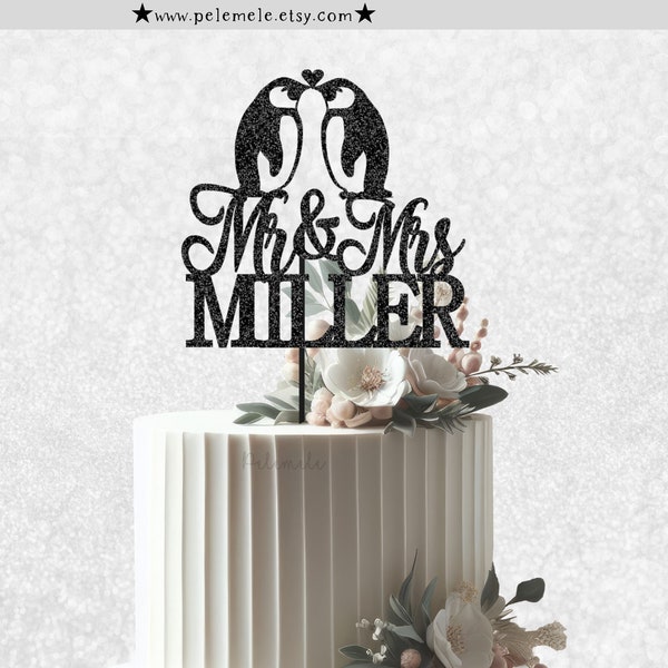 Glitter Mr & Mrs Penguin Cake Topper - Winter Wedding Cake Topper, Winter Wedding, Penguin Wedding, Christmas Wedding, Penguin Mr and Mrs