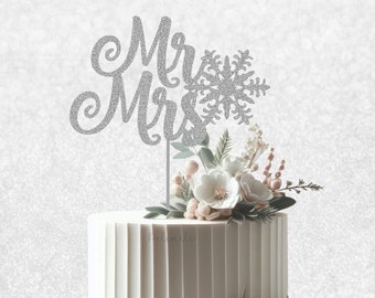 Glitter Mr & Mrs Snowflake Cake Topper - Cake Bunting, Winter Wedding Cake Topper, Winter Wedding, Snowflake Wedding, Christmas Wedding