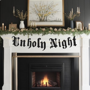 Glitter Unholy Night Banner - Gothic Christmas Banner, Gothic Christmas Decorations, Goth Xmas Party, Old English Banner, Spooky Christmas