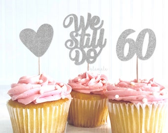 60th Anniversary Cupcake Toppers - anniversary cupcake picks, Diamond anniversary party, anniversary decorations, 60 diamond years cake pick