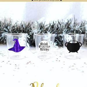 Plastic Witch Shot Glasses - Drink Up Witches Shots, Bachelorette Glasses, Halloween Shots, Halloween Hen Do, Witch Favours, Witch Hen Party