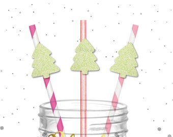 Pink Christmas Tree Straws - Christmas Party Straws, Pastel Christmas Straws, Pastel Christmas Tableware, Pink Xmas Decor, Cute Christmas