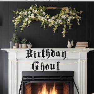 Glitter Gothic Birthday Ghoul Banner - Gothic Birthday Banner, Magic Party Banner, RIP Birthday Party, Old English Birthday Party Banner
